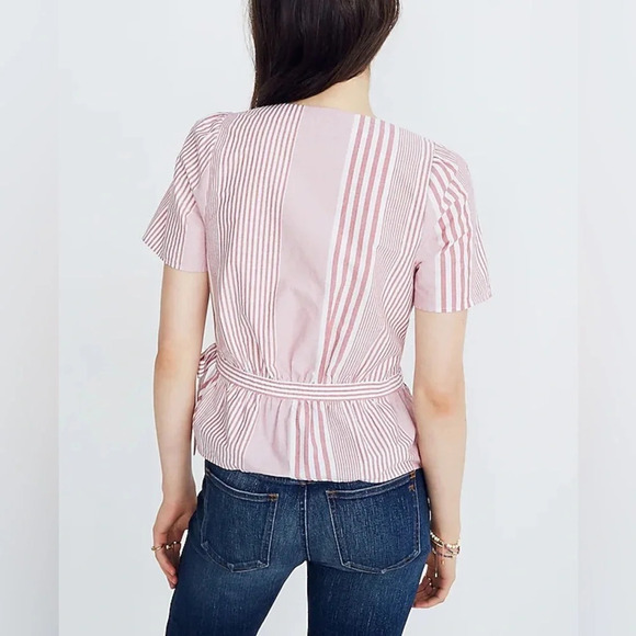 MADEWELL NWOT Ruffle Hem‎ Wrap Top in Stripe Mix - Picture 3 of 10